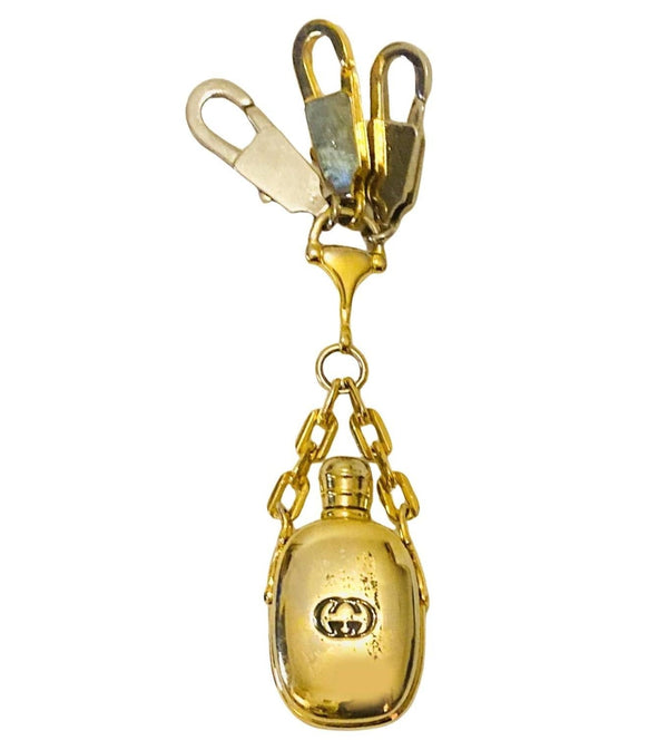 1980s Vintage Gucci Gold-Tone Perfume Bottle Hook Keyring