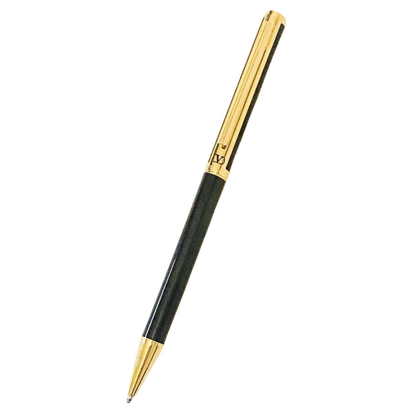 1980s Vintage Valentino Garavani Lacquered Black Gold Ballpoint Logo Pen
