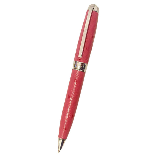 1980s Ungaro Pink Ostrich Leather Ballpoint Pen