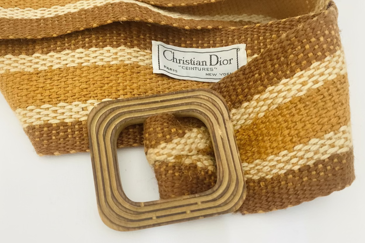 1970s Christian Dior Striped Boho Hippie Woven Belt with 