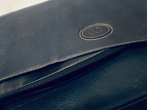 1980s Gucci Navy Blue Leather Document Holder Zipped Briefcase Handbag