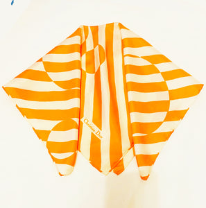 1980S Christian Dior Orange White Stripe Circle Geometric Abstract Print Silk Scarf