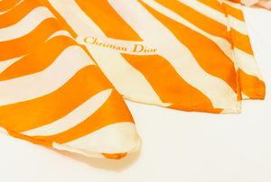 1980S Christian Dior Orange White Stripe Circle Geometric Abstract Print Silk Scarf