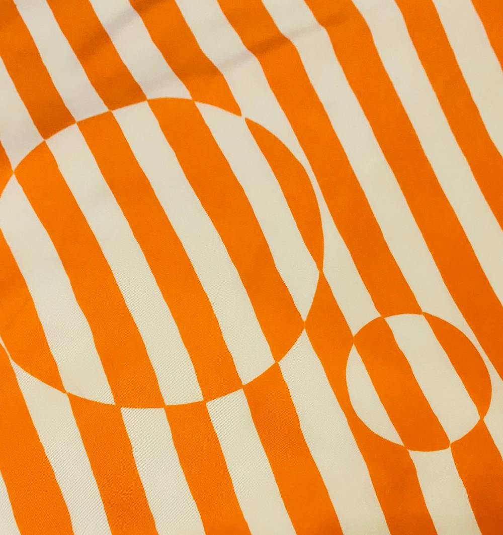 1980S Christian Dior Orange White Stripe Circle Geometric Abstract Print Silk Scarf