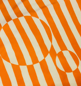 1980S Christian Dior Orange White Stripe Circle Geometric Abstract Print Silk Scarf