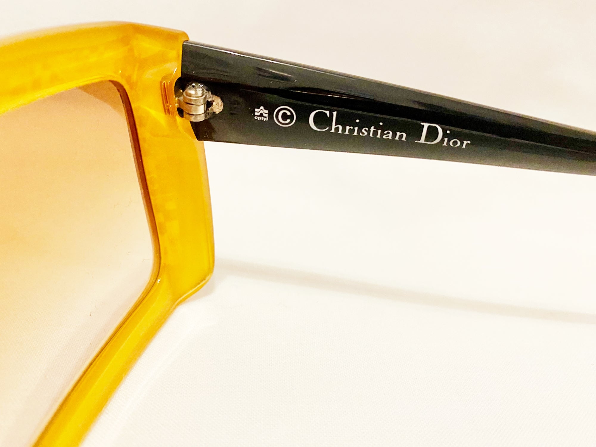 1970s-80s Christian Dior Oversized Sunglasses - Black Gold Checkerboard Geometric