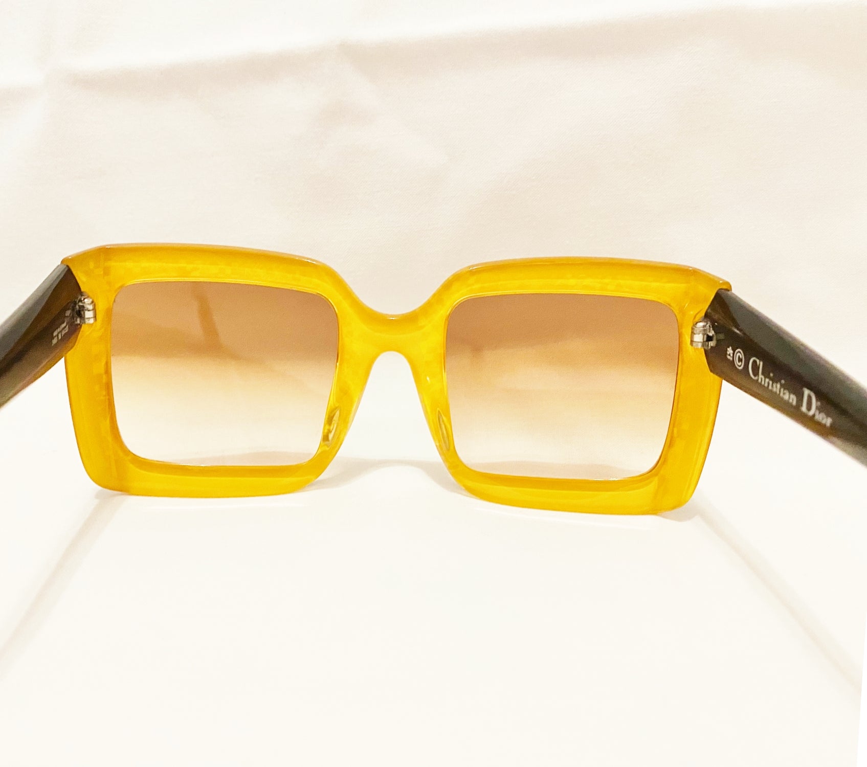 1970s-80s Christian Dior Oversized Sunglasses - Black Gold Checkerboard Geometric