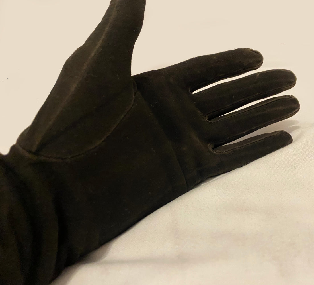 1950s Hermes Paris Couture Brown Suede Elbow Gloves