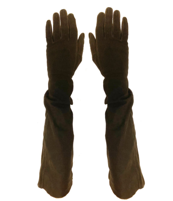 1950s Hermes Paris Couture Brown Suede Elbow Gloves