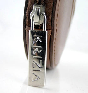 1980s Krizia Brown Leather Logo Round Zipped Wallet