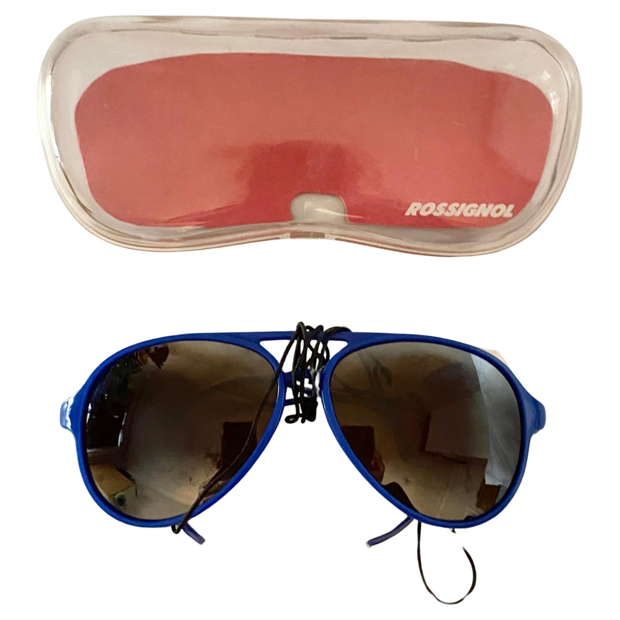 1980s Rossignol Mirrored Blue Frame Sunglasses with leather side shields - STYLE-CHNGR