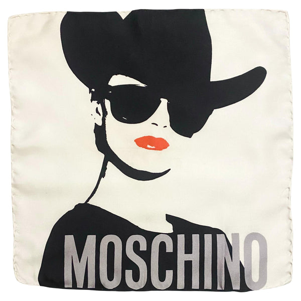 1988 Iconic Franco Moschino Woman with Cowboy Hat Silk Scarf