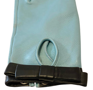 1960s Christian Dior Vintage Sky Blue Leather Gloves with Black Bow