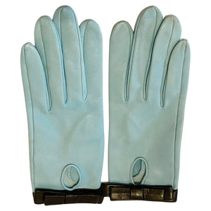 1960s Christian Dior Vintage Sky Blue Leather Gloves with Black Bow