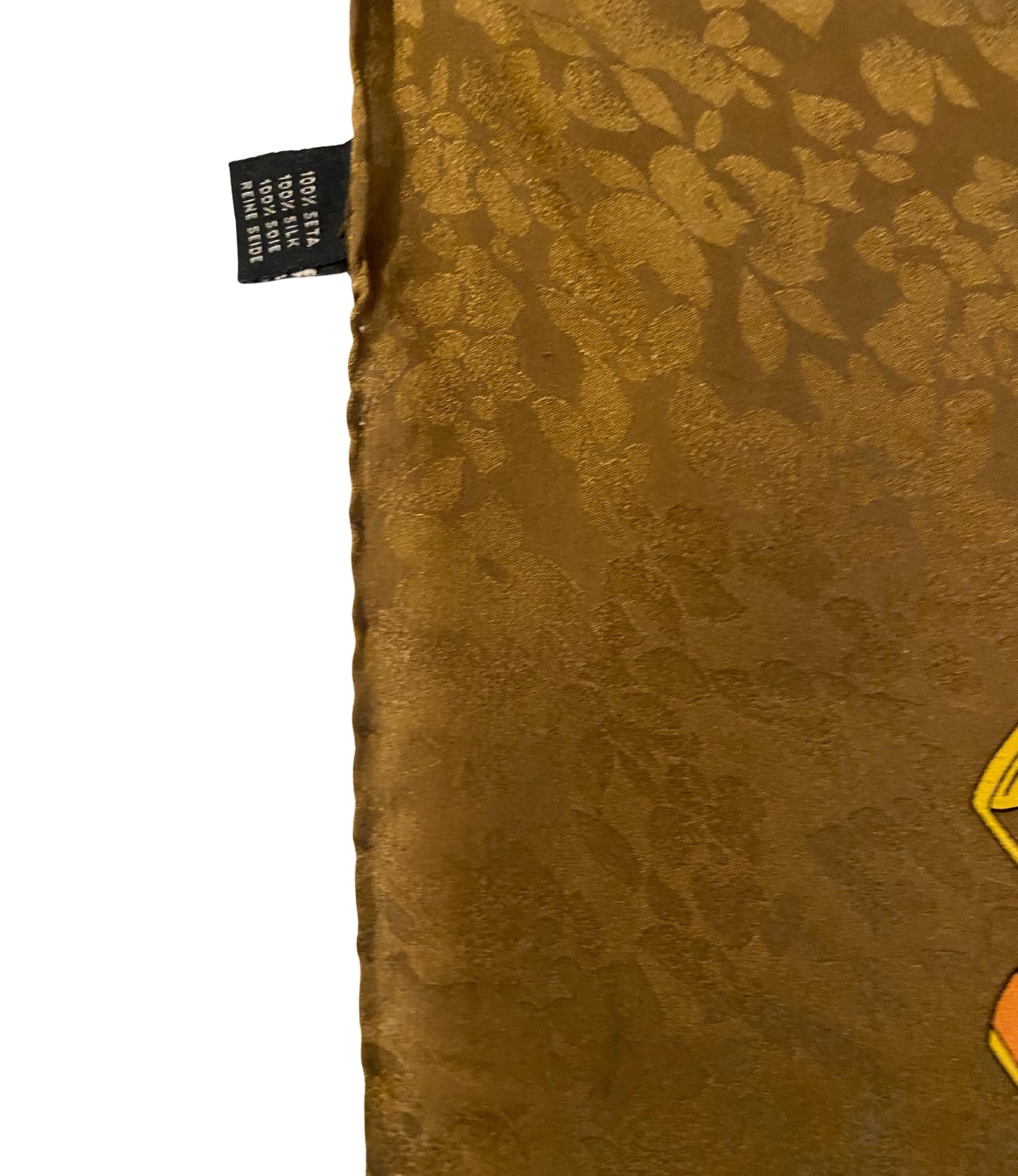 1980S Gucci Silk Scarf – Equestrian Print – Brown & Gold