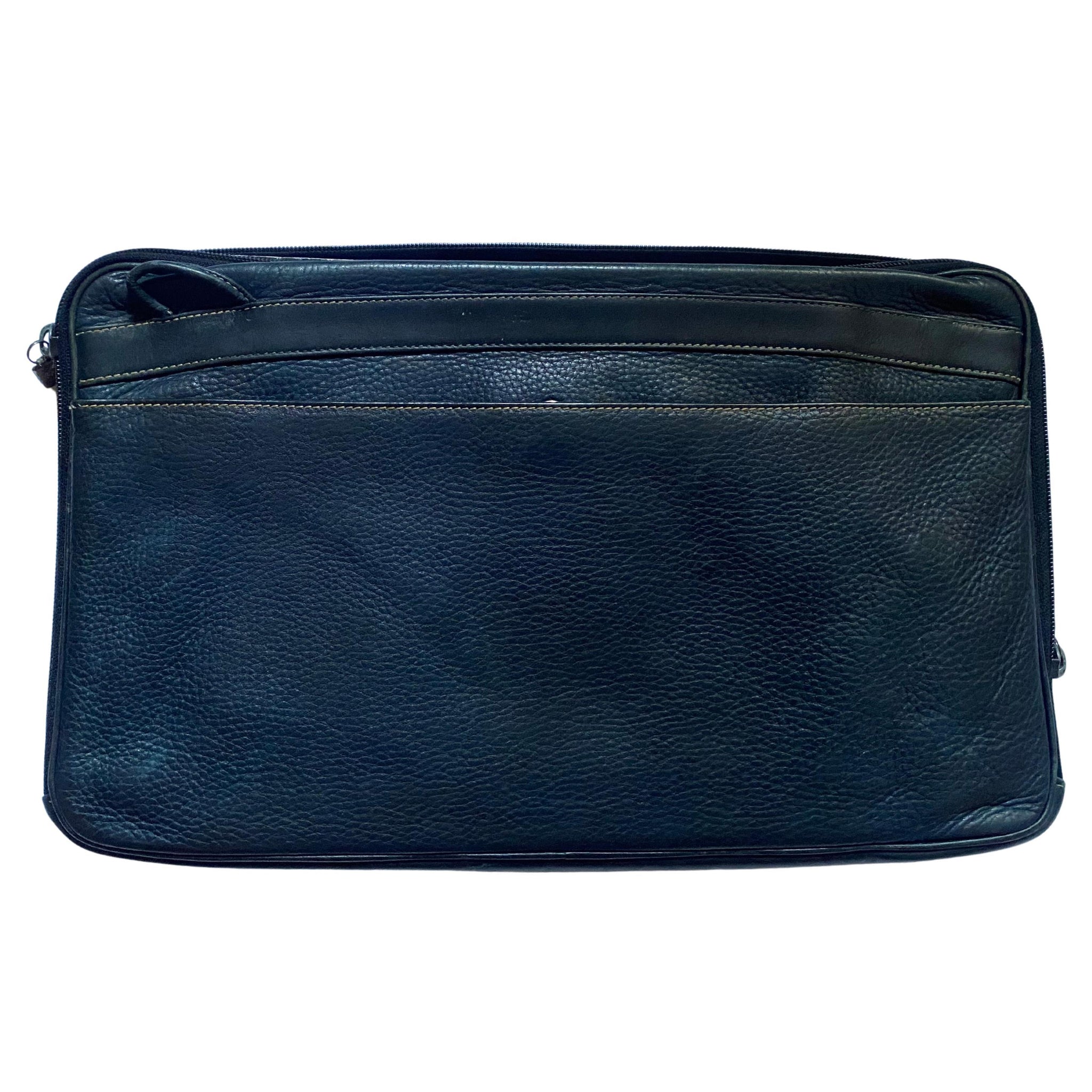 1980s Gucci Navy Blue Leather Document Holder Zipped Briefcase Handbag