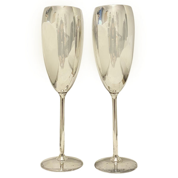 1980s Christian Dior Vintage Stainless Steel Champagne Flutes (Set of 2)