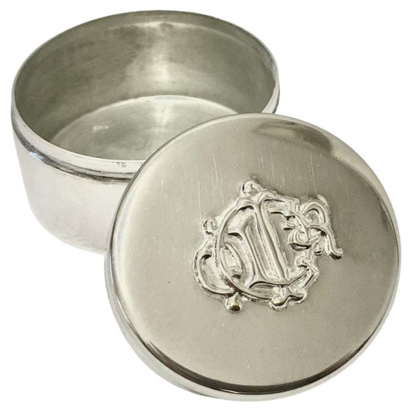 1980s Christian Dior Logo Crest Silver Plated Monogram Pill Jewerly Trinket Box