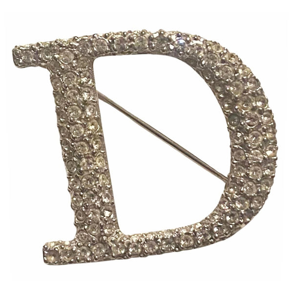 1980s Christian Dior Crystal Pave D Logo Brooch – Silver Tone