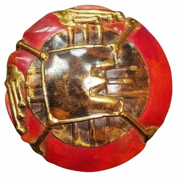 1960s Mid-Century Modernist Brutalist Red Brass Brooch - STYLE-CHNGR