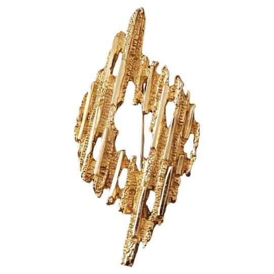 1960s Brutalist Gold Tone Bark Textured Leaf Mid Century Brooch - STYLE-CHNGR