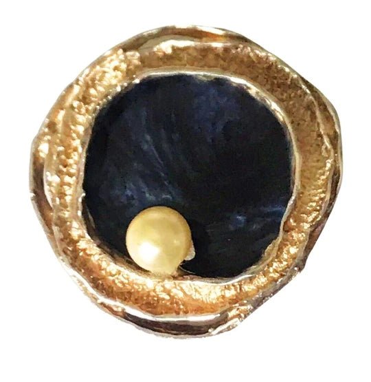 1960s Mid Century Modernist Black Gold Tone Abstract Brooch - STYLE-CHNGR