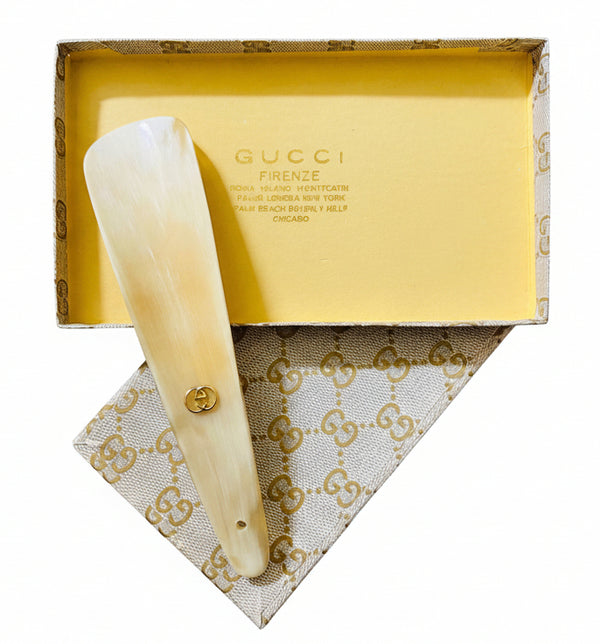 1960s GUCCI Abbeyhorn Flat Shoehorn with Logo - STYLE-CHNGR