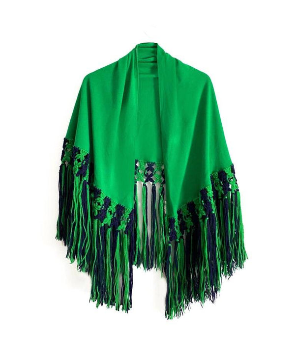 1970s CHRISTIAN DIOR GREEN FRINGED SHAWL PONCHO - STYLE-CHNGR
