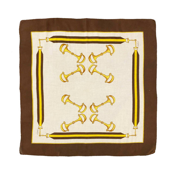 1970s Gucci Horsebit Brown Edge Cotton Scarf - STYLE-CHNGR