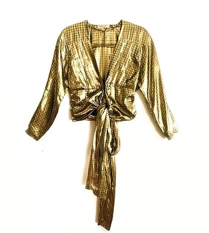 1980S Christian Dior Gold Houndstooth Cocktail Blouse Top - STYLE-CHNGR