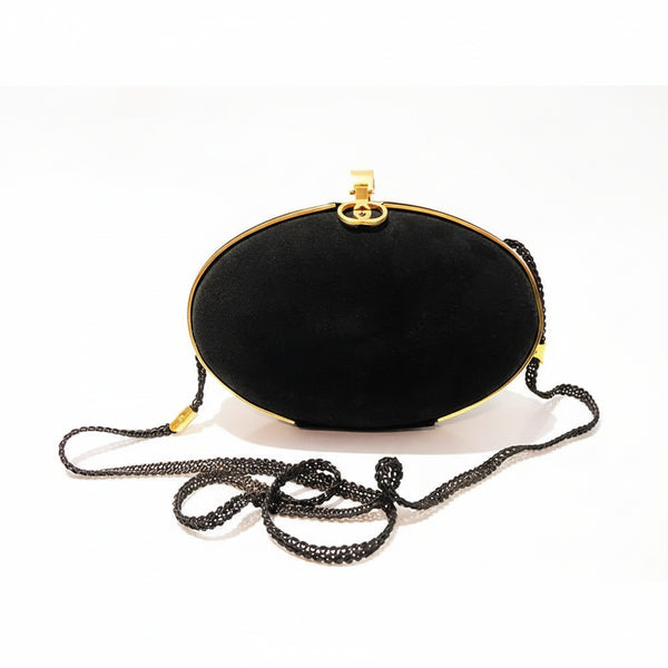 1980S Gucci Oval Shaped Evening Suede Clutch Box Bag - STYLE-CHNGR