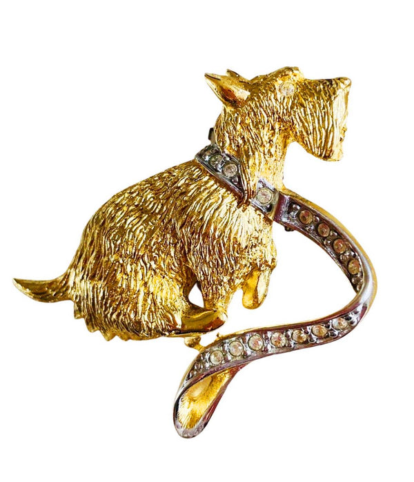 1980s Burberrys Terrier Dog Gold Plated Brooch with Crystals - STYLE-CHNGR