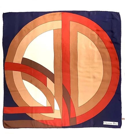 1980s CHRISTIAN DIOR ART DECO LOGO PRINT SILK SHAWL BABUSKHA SCARF - STYLE-CHNGR