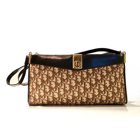 1980s CHRISTIAN DIOR BROWN MONOGRAM  OBLIQUE SHOULDER BAG - STYLE-CHNGR