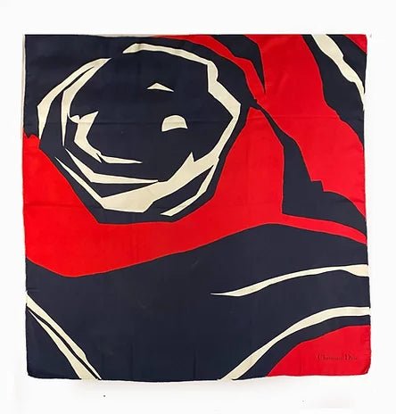 1980s CHRISTIAN DIOR GEOMETRIC ABSTRACT ROSE SILK SCARF BABUSHKA - STYLE-CHNGR
