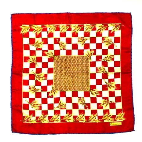1980s CHRISTIAN DIOR RED CHEQUERED SILK NECKERCHIEF - STYLE-CHNGR