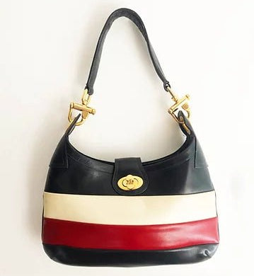 1980s Celine Paris Tri Colour Stripe Leather Tote Clutch Bag - STYLE-CHNGR
