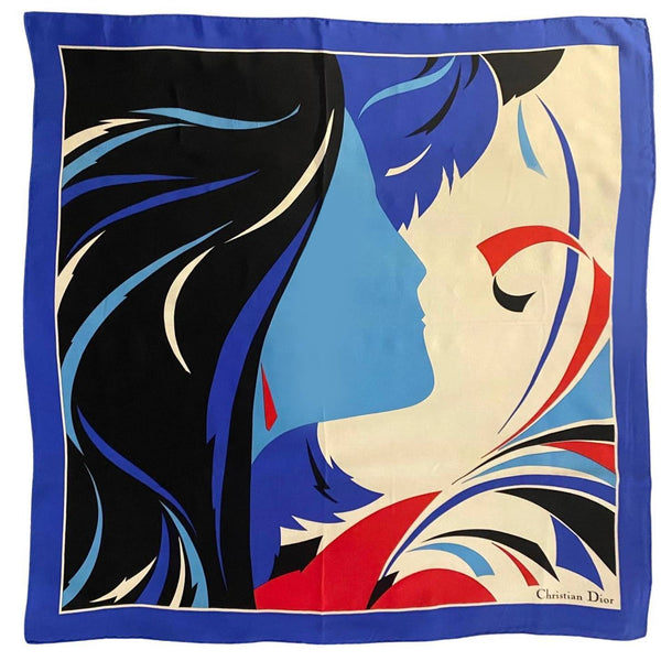 1980s Christian Dior Abstract Woman Print Silk Scarf - STYLE-CHNGR
