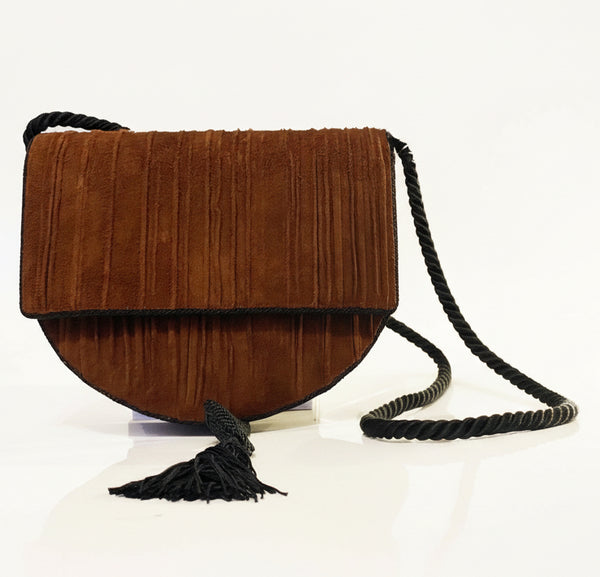 1980s Christian Dior Brown Suede Clutch Bag with Cord Tassel - STYLE-CHNGR