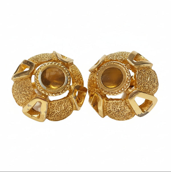1980s Christian Dior Gold Plated Tiger's Eye Cufflinks - STYLE-CHNGR