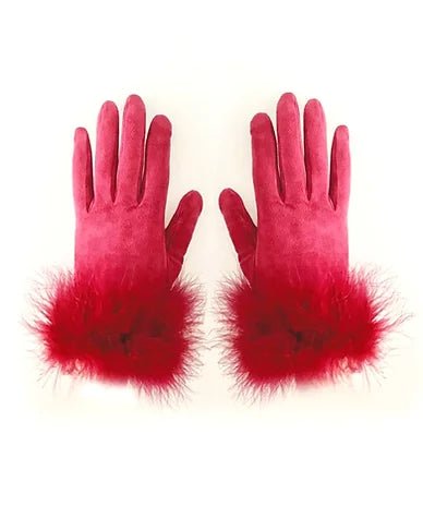 1980s DIOR Strawberry Red Suede Feathered Gloves - STYLE-CHNGR
