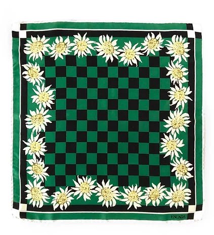 1980s ESCADA CHECKERED FLORAL PRINT SILK SCARF - STYLE-CHNGR