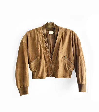 1980s GIANNI VERSACE BROWN SUEDE CROPPED BOMBER JACKET - STYLE-CHNGR