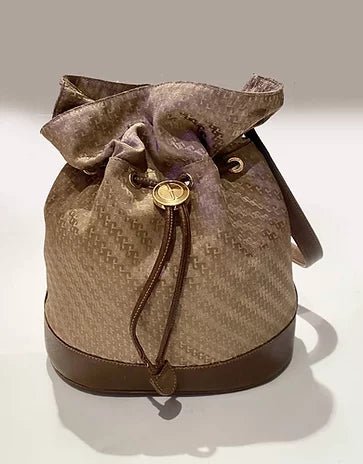 1980s GUCCI BROWN MONOGRAM LEATHER CANVAS DRAWSTRING BAG - STYLE-CHNGR