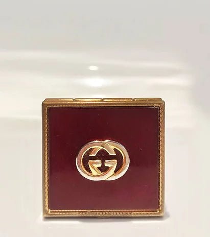 1980s GUCCI BURGUNDY ENAMELLED GOLD PLATED ASHTRAY PILL BOX - STYLE-CHNGR