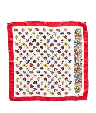 1980s GUCCI Blossom PRINT RED Handsewn EDGE SILK SCARF - STYLE-CHNGR