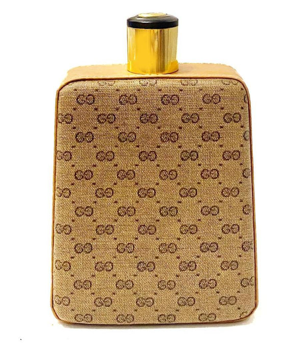 1980s Gucci Brown GG Monogram Leather Bar Flask with Bakelite cap - STYLE-CHNGR