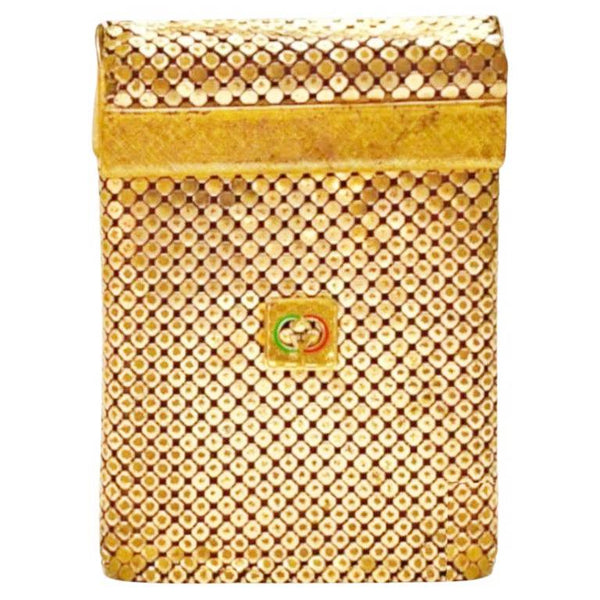 1980s Gucci Gold Metal Mesh Web Logo Cigarette Case Box - STYLE-CHNGR
