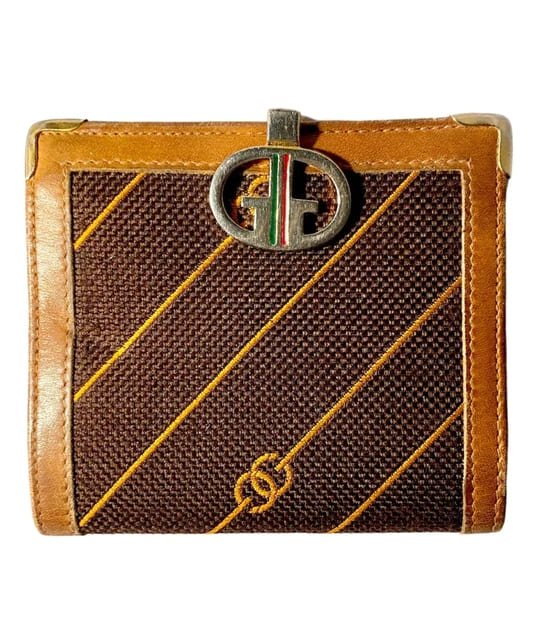 1970s Gucci Brown Canvas Logo Clutch Cards Wallet Purse - STYLE-CHNGR