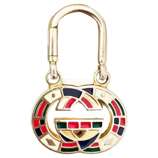 1980s Gucci Interlocking Logo Metal Enameled Keyring - STYLE-CHNGR